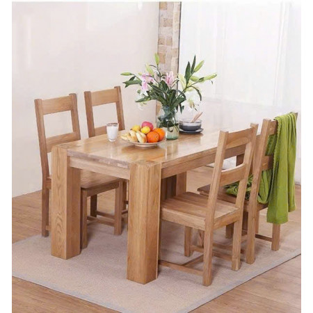 ChunKy Oak : Bàn Ăn 1m2 + 4 Ghế ( 2 Nan - Mặt Gỗ )